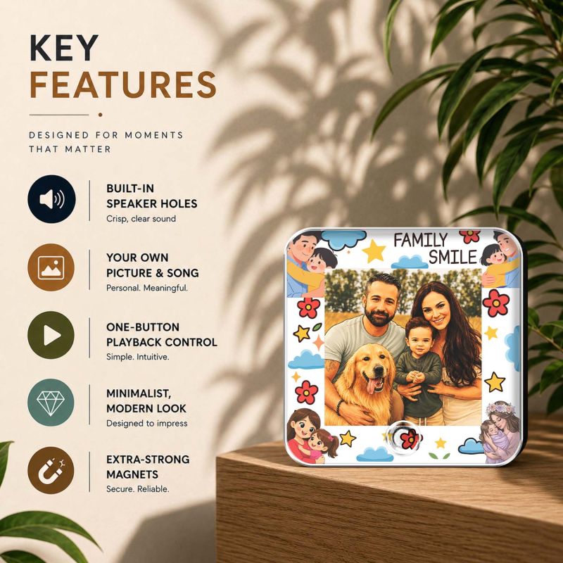 Personalized Musical Fridge Magnet with Custom Photo & Favorite Song, Rechargeable Music Player Refrigerator Magnet, Unique Gift for Couples, Family & Pet Lover
